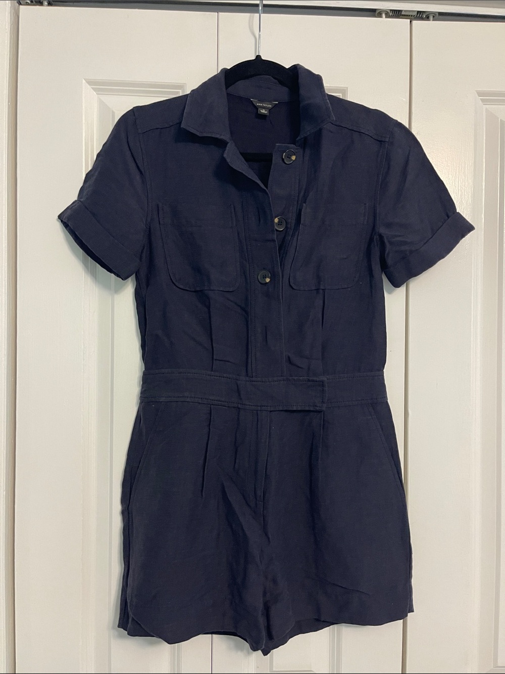 Ann Taylor Women's Navy Short-Sleeve Romper Dress